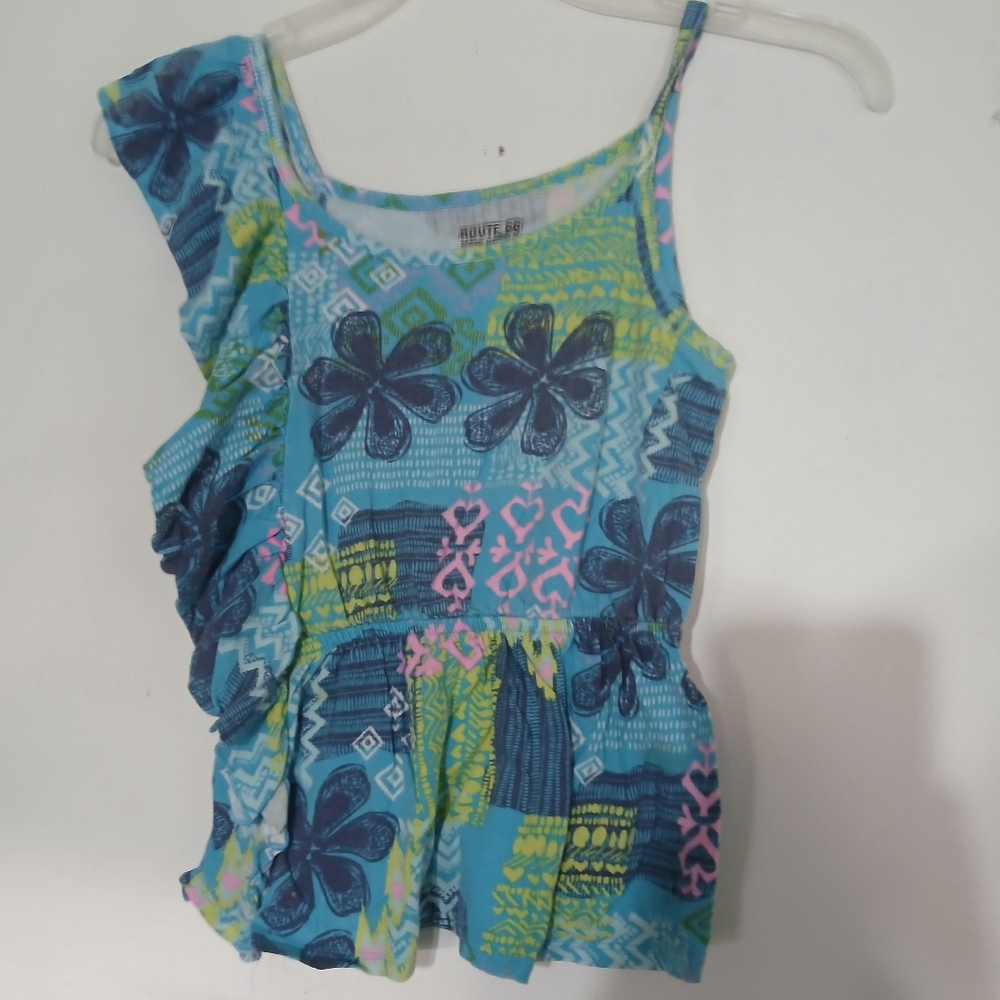 Route 66 Kids Tank Top - Blue and Green Floral (0158)